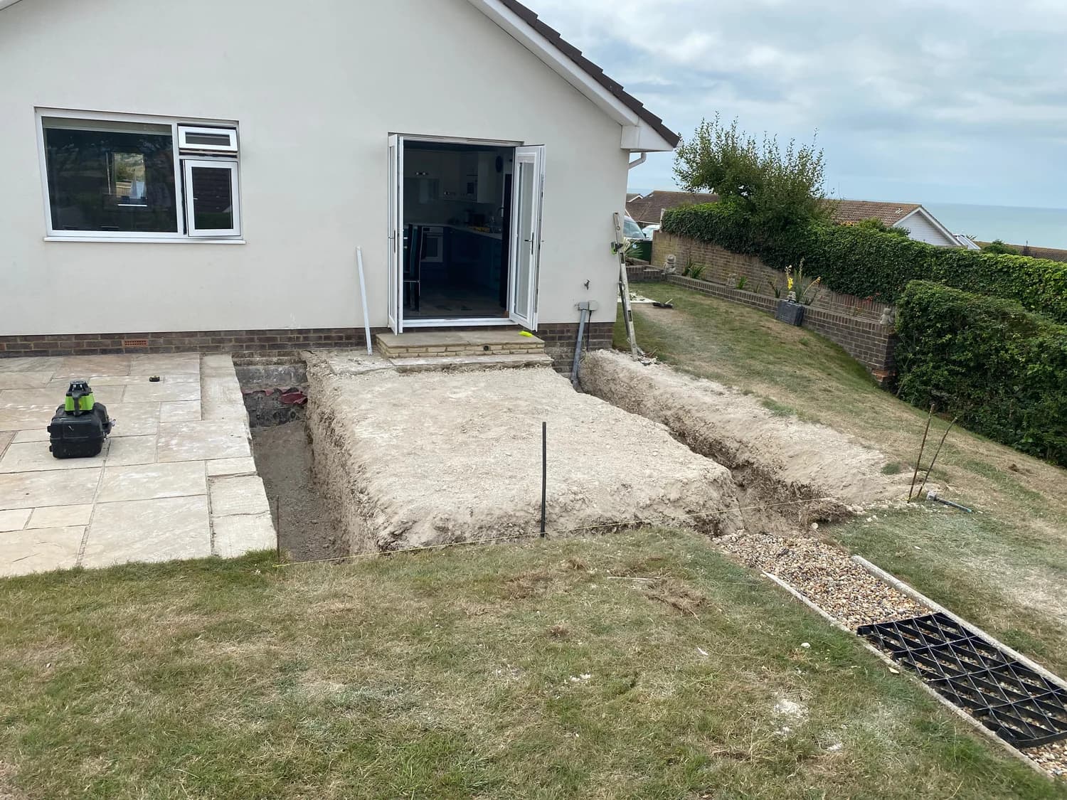 Strip foundations prepared for extension, Seaford, East Sussex