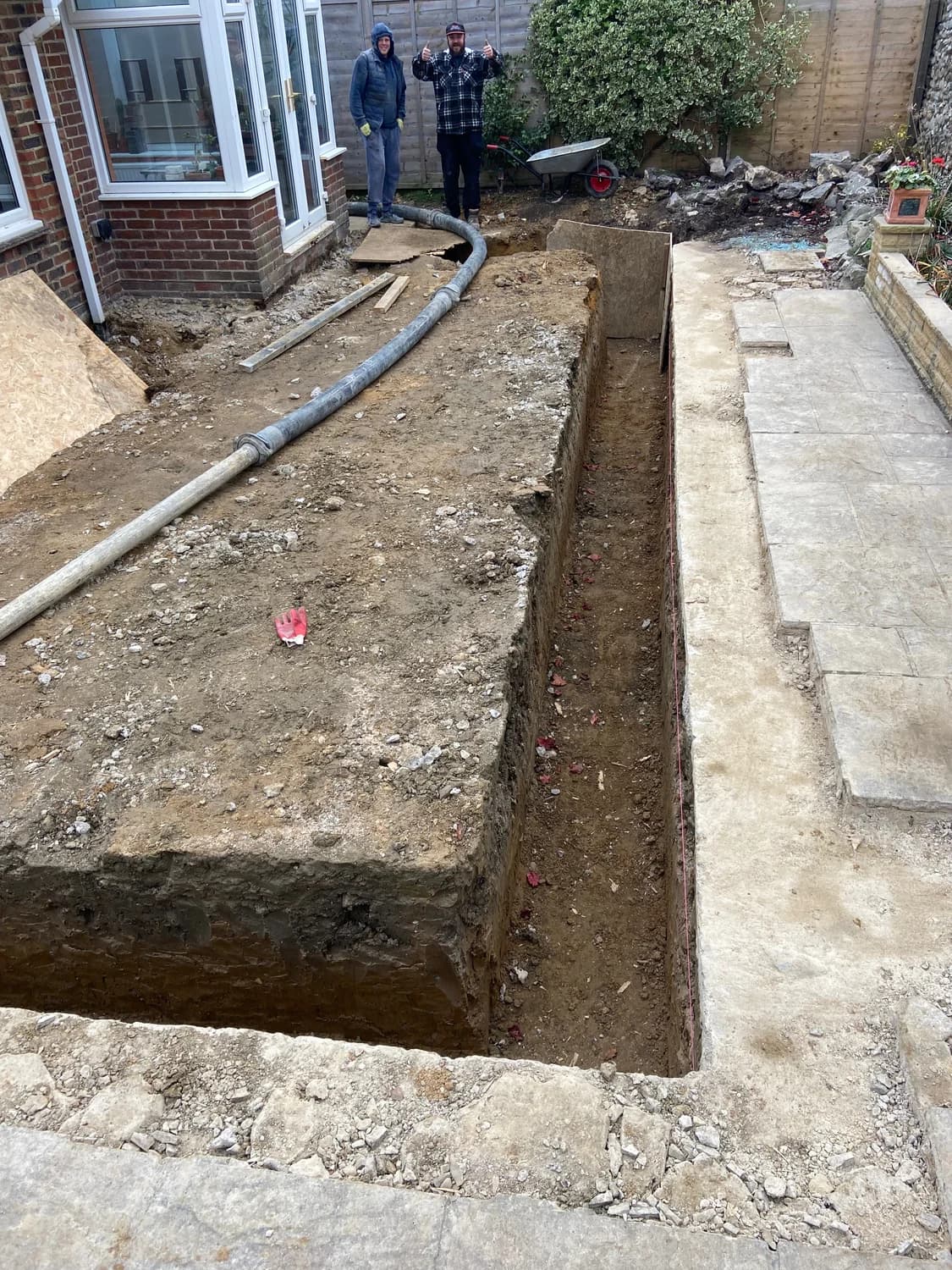 Deep strip foundation trench, Findon, West Sussex